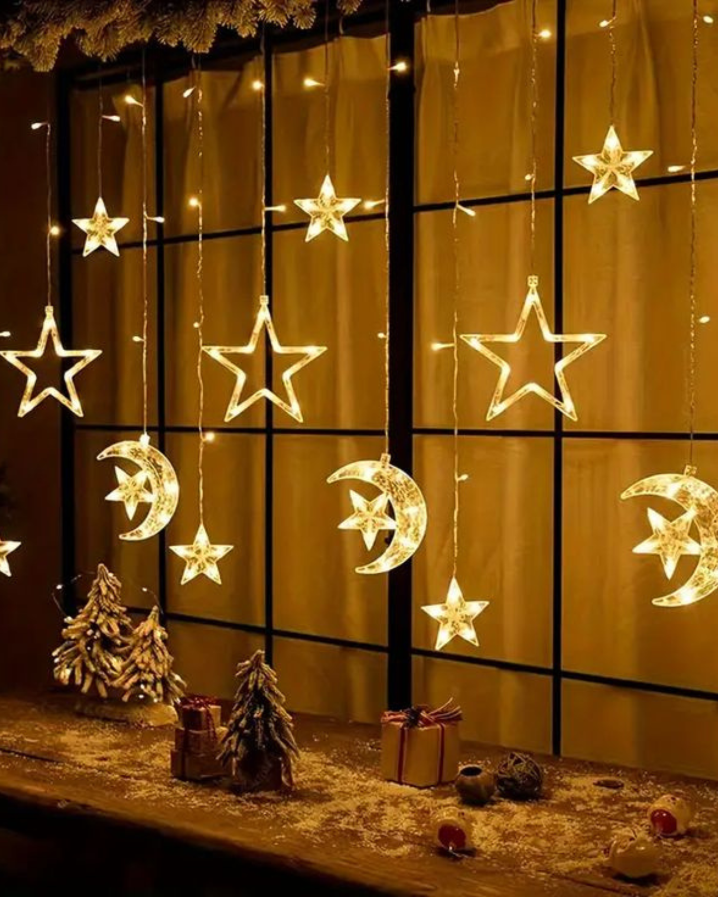 Christmas Curtain String Lights β Plug-In LED Decor (Stars, Bells & Snowflakes Design) 3M