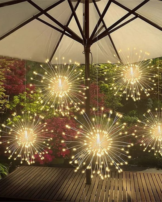 Fireworks LED Fairy Lights – Plug-In Starburst Hanging Decor (Warm White Glow) - 3M