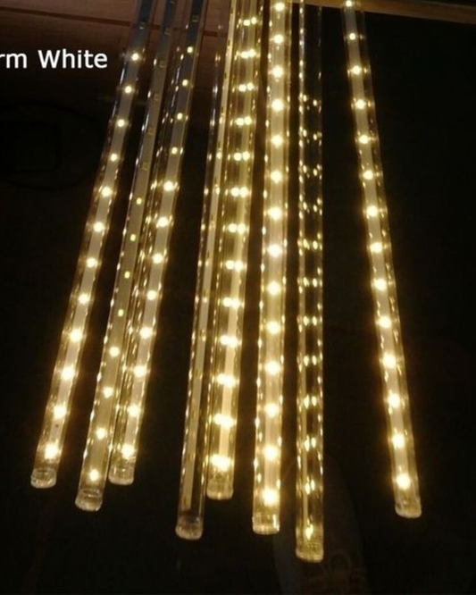 LED Meteor Shower Lights – Plug-In Rainfall Tube Lights (Warm White Glow)